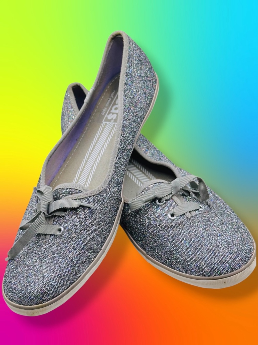 Keds Teacup CVO Glitter Low Top Slip On Plimsoll Sneaker  Flats Trainer 10